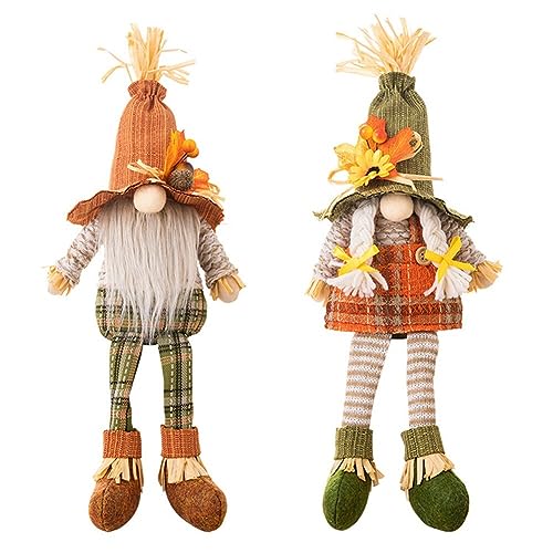 EUBUY Fall Harvest Gnome Gnomes Plush Elf Dwarf Doll Figurine 2Pcs Thanksgiving Decorative Plush Gnomes for Home Tiered Tray Tabletop Decor