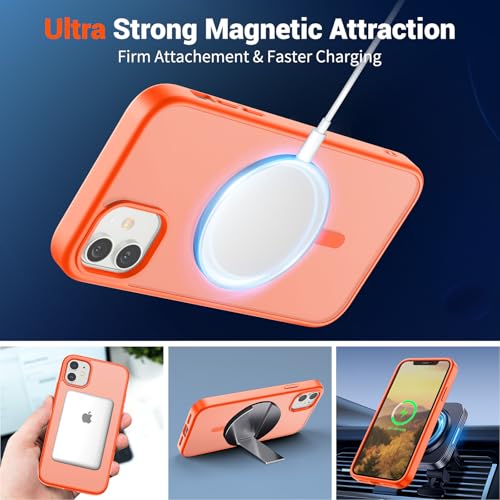 Image of SUPFINE Magnetic for iPhone 11 Case(Compatible with MagSafe)(Military Grade Drop Protection) Slim Translucent Matte Shockproof with Anti-Fingerprint Phone Case,Orange