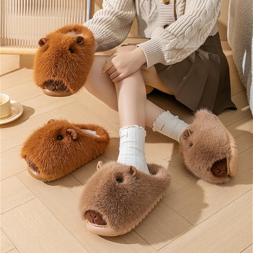 Cute Capybara Fuzzy Slippers Fluffy Animal Fluffy Plush Slippers Warm Winter Wear Home Cozy Furry Soft Stuff Indoor Shoes3