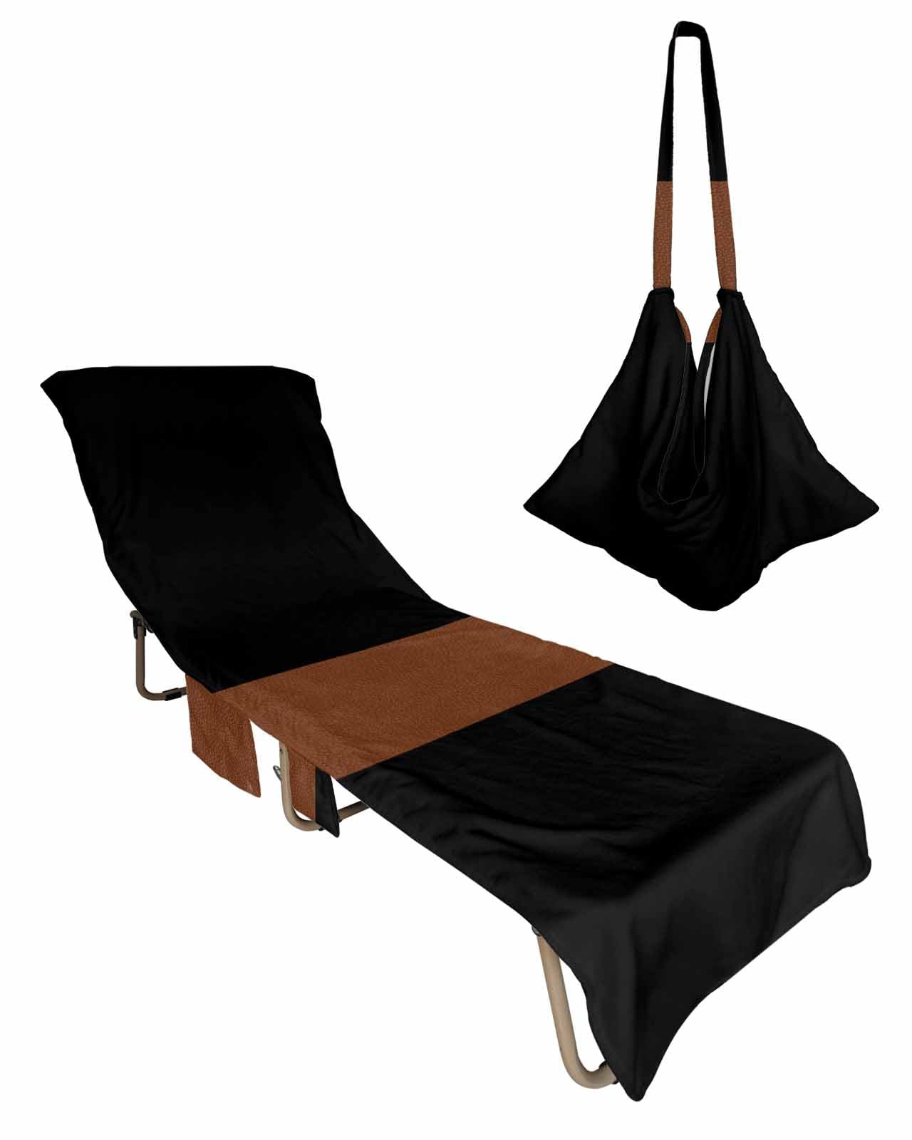 Black Stripes Beach Lounge Chair Towel Cover, Soft Chaise Lounge Towel with Side Pockets Patio Pool Chairs Cover for Beach/Pool Sunbathing 29x85 Contemporary Brown Geometric Stripes Boho