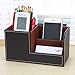 KINGFOM Desk Organizer Office Supplies Caddy Pu Leather Multi-function Storage Box Pen/Pencil,Cell phone, Business Name Cards Remote Control Holder Brown