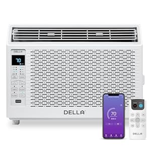 DELLA 6000 BTU 115V/60Hz Energy Saving Window Air Conditioner, Whisper Quiet AC Unit with WIFI Smart Controls, Remote, Dehumidifier, Fan, Reusable Filter, Cools Up to 250 Sq. Ft.
