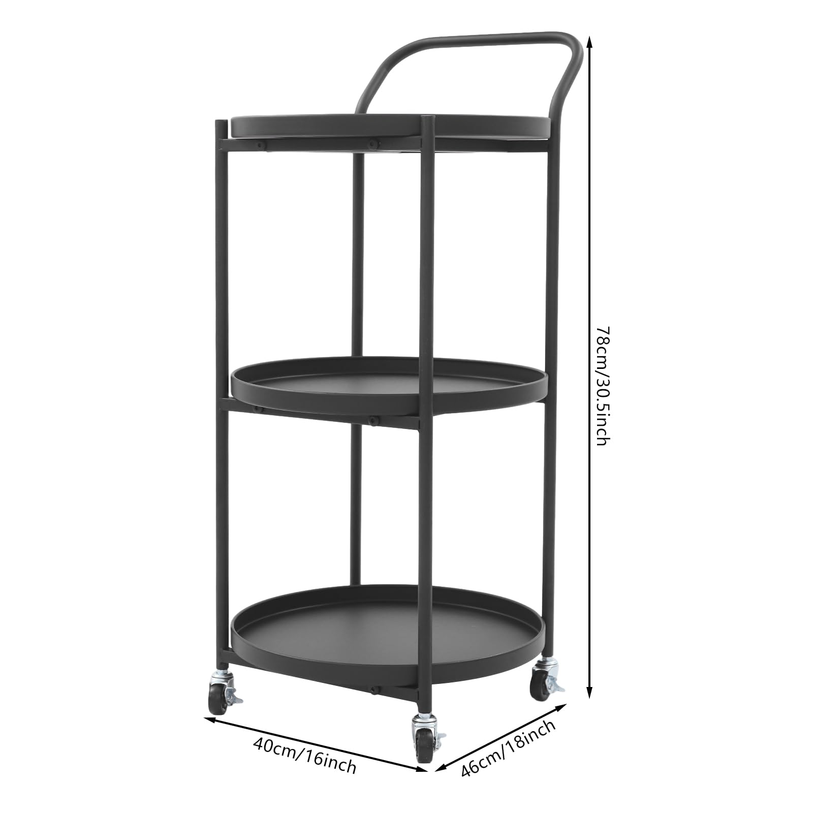 3-poziomowy wózek na kółkach – metalowy wózek kuchenny na kółkach do napojów i przechowywania, elegancki, okrągły design do kuchni, salonu i domowego baru