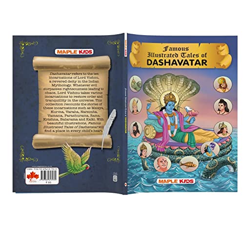 Image of Dashavatar (Illustrated) - Mythology Story Book for Kids - Matsya, Kurma, Varaha, Narasimha, Vamana, Parashurama, Rama, Krishna, Buddha, Kalki - ... - Age 6+ - Read Aloud to Infants, Toddlers