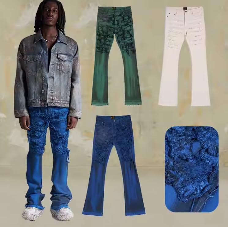 Loose-Layered Men's Denim Jeans with Vintage Fringes, Long Denim Pants for Hip-hop Parties3
