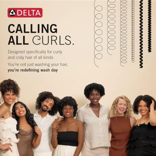Image of Delta VersaCurl Detangling Handheld Shower Head Tool for Curly Hair with 3 Curl Defining Brush Inserts Included, Detangler Brush Hand Shower with Hose, Chrome 74B430