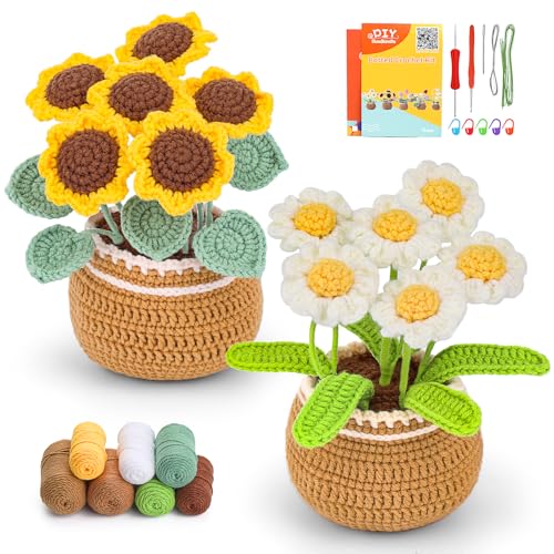 Iuuidu Crochet Kits for Beginners, 2PCS Sunflower Crochet Starter Kit,