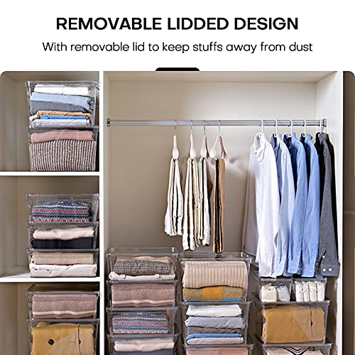 Anminy 5Pcs Lidded Clear Plastic Storage Bins Stackable Baskets Boxes Set With Handles Removable Lids Home Kitchen Closet Shelf Cubes Decorative Kid Pet Toy Clothes Towel Laundry Organizer Containers #TOP4