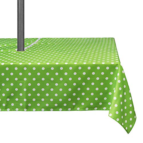 Up To 50% OFF Lahome Green Polka Dot Outdoor Tablecloth with Umbrella Hole - Water Resistant Table Cover for Spring Summer Party Patio Garden Tabletop Home Decor (Green Polka Dot, Zippered - 60" x 84" Rectangle)