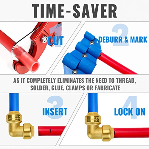 Image of SUNGATOR Push 1 /2 inch 90-Degree Elbow(5 PCS), 3 /4 inch Elbow(3 PCS), Brass, 8-Pack | Push to Connect Plumbing Fittings Set, for Pex Pipe, Copper, CPVC, with 2 Disconnect Clips