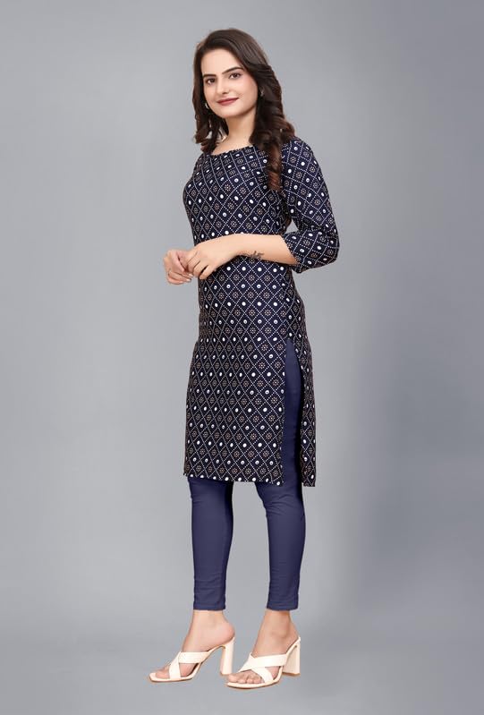 Image of Womens Crepe Kurti | Straight Fit | Knee-Length | Crew Neck | 3 /4 Sleeves | Casual & Office Wear