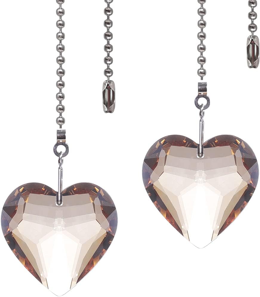 Ceiling Fan Pull Chains AB Coating Crystal Heart Ornaments 20 Inches Chain Pull Chain Connectors Decorative Extension for Ceiling Light Lamp Fan Chain 2 Pack