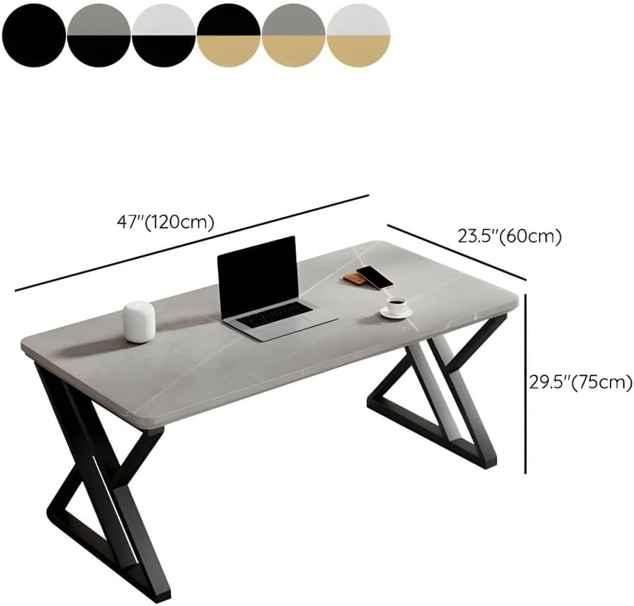 CraftThink Writing Desk, Modern Stone Computer Desk Work Desk Study Table with Steel Sled Base for Home Office (White- Black,47" L x 23.5" W x 29.5" H)