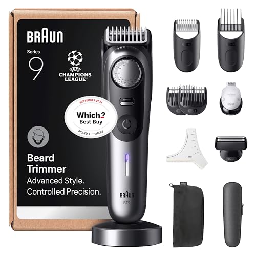Braun Series 9 Beard Trimmer for Men, 11-in-1 Grooming Kit for Beard, & Face Hair, Lifetime Sharp ProBlade, 52 Lengths, 180 Min Runtime, Waterproof, Chrome - BT9545