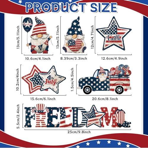 Image of gisgfim 6Pcs 4th of July Wooden Table Centerpiece Patriotic Table Decoration Independence Day Wood Letter Sign Freedom Gnomes Truck Table Decorations for Patriotic Party Veterans Day Home Decor