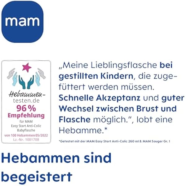 Бутылочка для новорожденных MAM Easy Start Anti-Colic (260 мл), отлично принимающая молоко, бутылочка для напитков с нижним клапаном против колик и сосания, размер 1, 0+