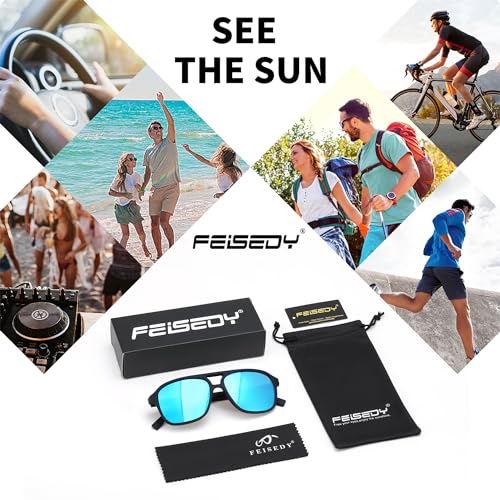 Image of FEISEDY Polarized Aviator Sunglasses for Men Women Lightweight TR Frame Double Bridge Square Pilot Sun Glasses Shades B0120
