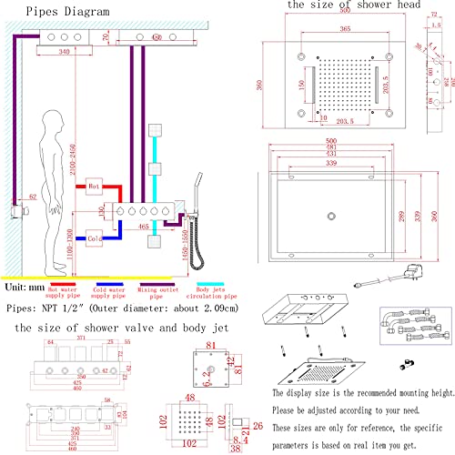 Dulabrahe Oil Rubbed Bronze Thermostatic Rain Shower Faucet System 14 X 20 Inch Led Waterfall Rainfall Shower Head Bathroom Mixer Set Body Sprayer Jet All Functions Can Work Together #TOP4