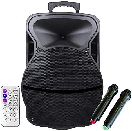 BLOOPPY 15 Inch Karaoke Bluetooth PA System Portable Trolley Speaker with 2 Wireless Mic, Remote Control, FM Radio and AUX/TF/USB