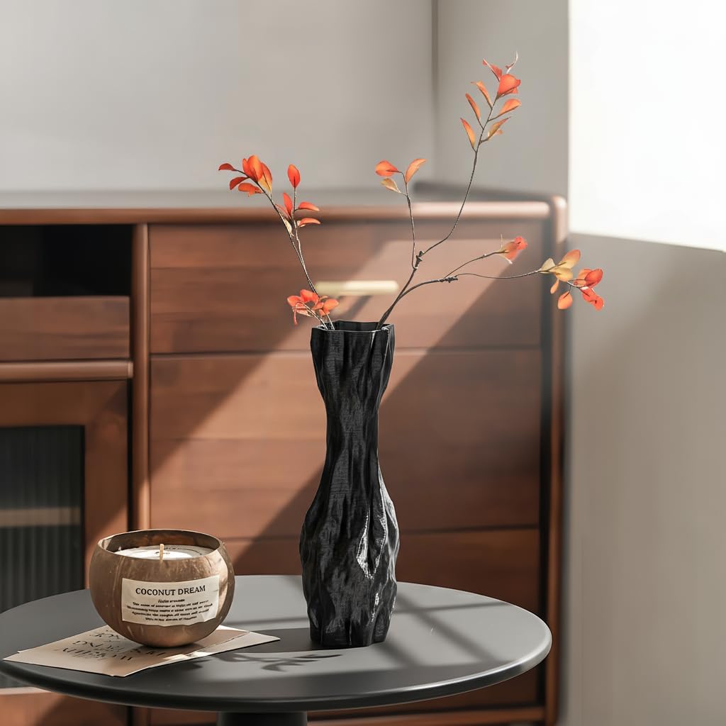 Black Sculptural Ceramic Vase, Modern Irregular Shape Decorative Vase for Home Decor, Minimalist Artistic Tabletop Centerpiece for Living Room Bedroom Office - Image 3