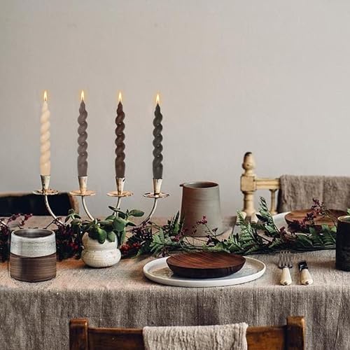 Image of Unscented Short Candles Gradient Brown Twisted Candle 7.5 Inch Smokeless Spiral Candlesticks Handmade for Romantic Dinner Holiday Gifts Decor