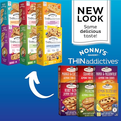 THINaddictives Variety 6 Pack - 6 Flavors w/ 18 Cookies Per Box - Sweet & Crunchy Almond Cookie Thins - Biscotti Italian Cookies - Biscotti Individually Wrapped Cookies - Kosher Coffee Cookie - 4.4 oz