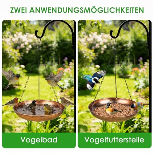 Gaethra Vogeltränke Hängend, Vogeltränke zum Aufhängen, Wassertränke für Vögel, Vogelfutterhaus Stehend, Vogelfutterspender, Vogelbad für Balkon, Garten