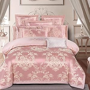 Zijden Beddengoed Set King Size Luxe, Dekbedovertrekken King Size Bedden Rood, Beddengoed Set King Size Dubbel Dekbedovertrekken Set Zijde Katoen Luxe Satijn Jacquard Tweepersoonsbed Twin Zilver 4 pcs
