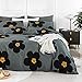YuHeGuoJi Grey Flower Duvet Cover Queen 100% Cotton 3 Pcs Set 1 Black Blossom Patterned Duvet Cover Set with Zipper Ties 2 Pillowcases Cartoon Yellow Botanical Floral Bedding Set Soft