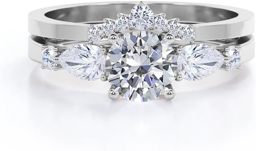 Moissanite Bridal Sets Wedding Rings 1CT Center Round Cut Wedding Ring Sets 10K 14K 18K Gold Platinum Plated Engagement Ring Sets for Her