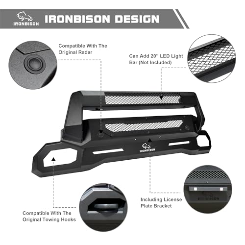 Image of IRONBISON Front Bumper Compatible with 2019-2024 RAM 1500 (Exclude 2019-2024 Ram 1500 Classic /Rebel /Diesel / 21-24 TRX Model) Can Add LED Light Bar Fine Texture Black Truck Bumper Guard Bull Bar