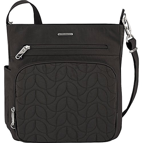Travelon Anti-Theft Quilted North South Bag - Medium Nylon Crossbody for Travel