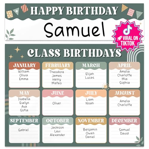 BEAWART Classroom Birthday Charts for Classroom, 2 Pack Modern Boho