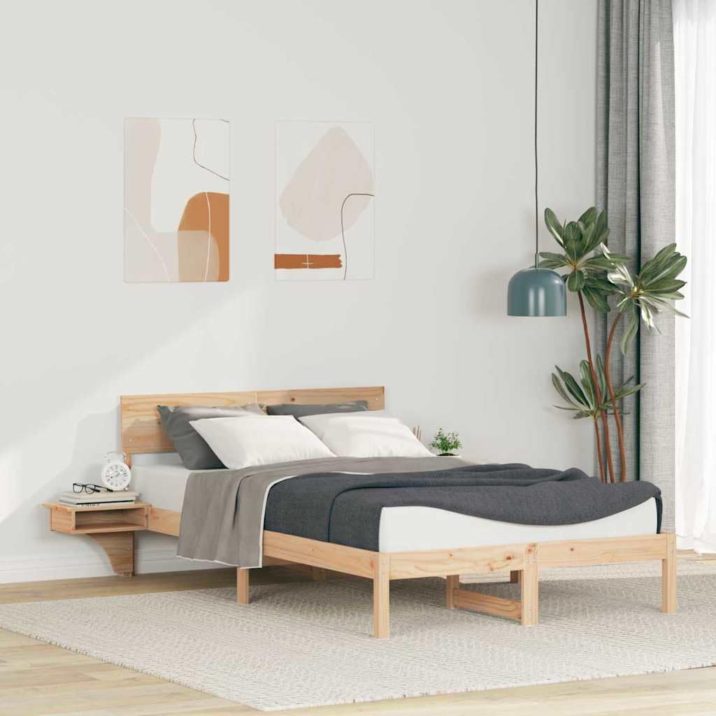 YUTAASU Bettrahmen mit Kopfteil Braun 135 x 190 cm Massives Kiefernholz | Plattformbett, Einfache Montage, Pflegeleicht, Modernes Design, Für Schlafzimmer