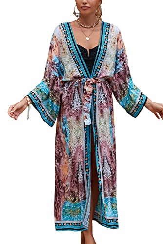 Kimono largo bohemio para mujer ideal como vestido de playa casual en talla única
