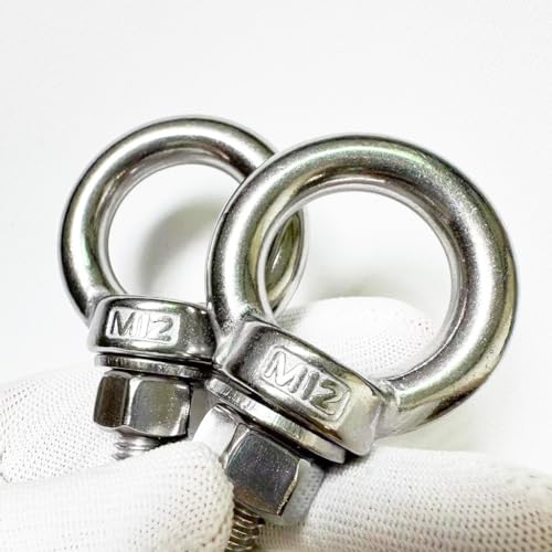 Image of 304 Stainless Steel Shoulder Eye Bolts, 2 PCS M12 Heavy Duty Eye Bolt Lifting Ring 2 inch Threaded Eyebolt with Nuts and Flat Washers(Thread Length 50mm) Muti-Function for Indoor Outdoor