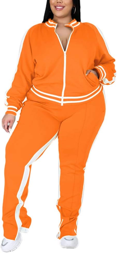 Ophestin Womens Plus Size 2 Piece Tracksuits Outfit Long Sleeve Jacket Skinny Sweatpants Set - Image 3