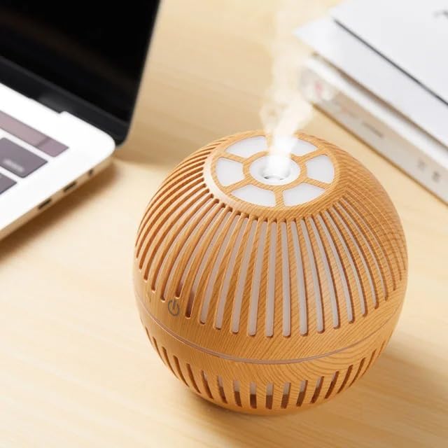 mobigon Wood Cool Mist Ultrasonic Humidifier with Aroma Diffuser and 7 Colorful Night Lights, 200ml