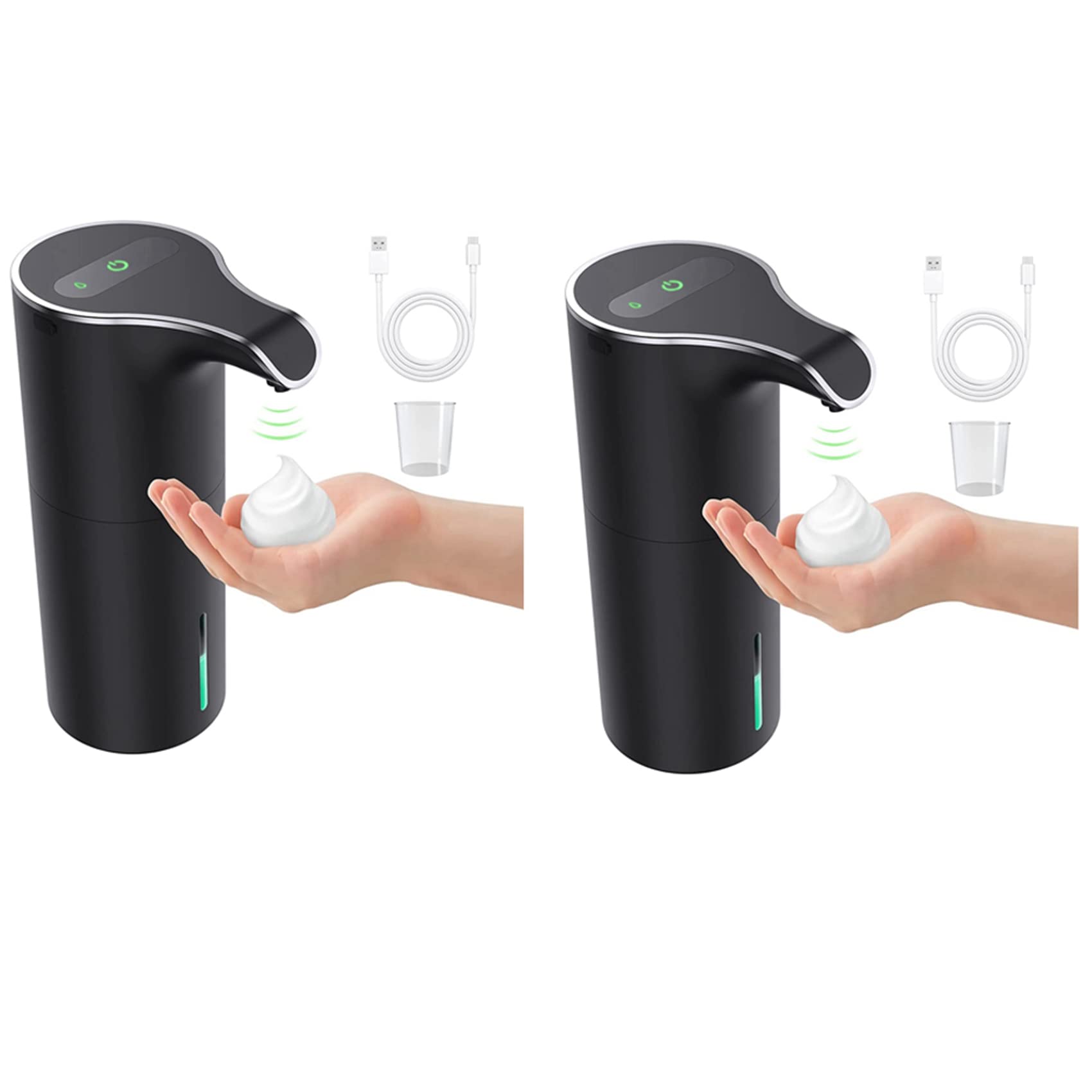 Hndhbfgrt 2X Automatic Soap Dispenser Black, Foam Soap Dispenser Rechargeable Non-Contact Automatic Soap Dispenser for Bathroom