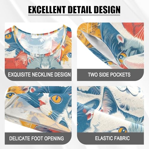 ALAZA Funny Cat Kitten Animal Pajamas Short Sleeve 2 Piece Sleepwear Top and Bottom Pajama Set Unisex4