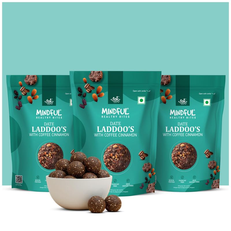 Eat Anytime Dates & Dry Fruit Laddoo 300g (30 pcs) | Coffee Cinnamon | No Added Sugar | High Protein, Gluten Free | Healthy Snack & Energy Bar Replacement