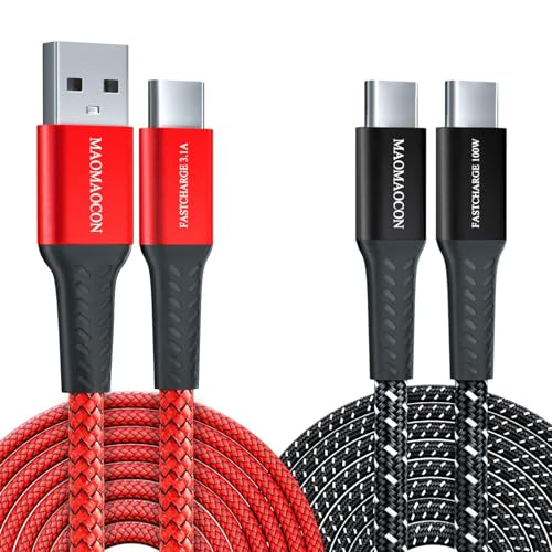 [2pcs 2m] 100W PD3.0 USB C a C Cable de carga rápida + 3.1A USB A a C de nailon trenzado carga rápida Cable para iPhone 16 Pro Samsung Galaxy S23 iPad Pro MacBook Air Tablet etc