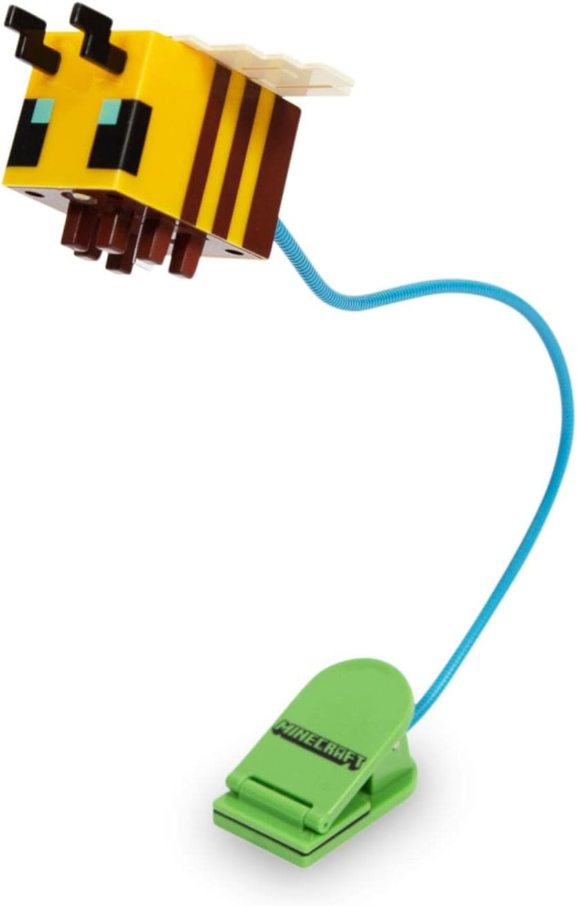 Minecraft Yellow Bee Battery-Powered Reading Light with Clip and Adjustable Arm | Night Light Mood Lamp for Books and Kindles, Home Decor Room Essentials | Video Game Gifts and Collectibles
