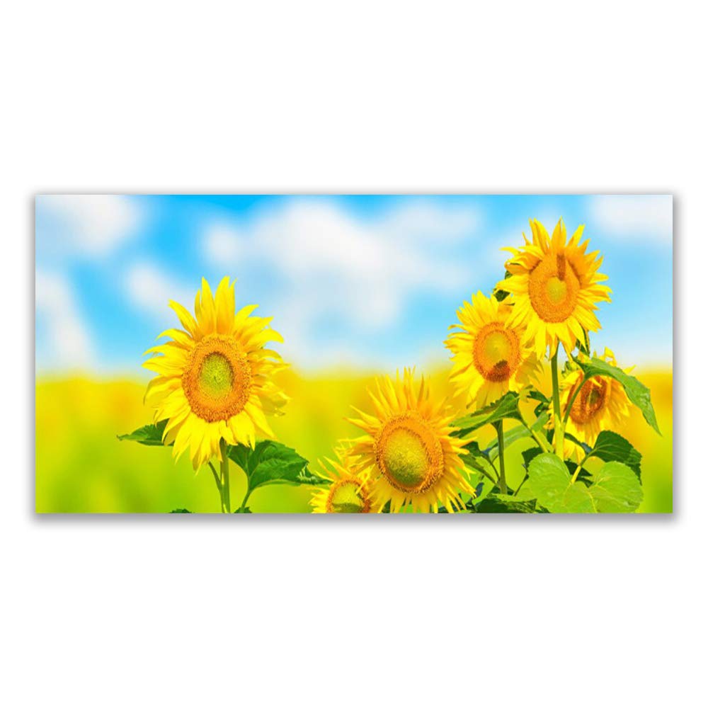 Tableau Mural en Verre Trempé 140x70cm Tulup Impression Tournesols Deco
