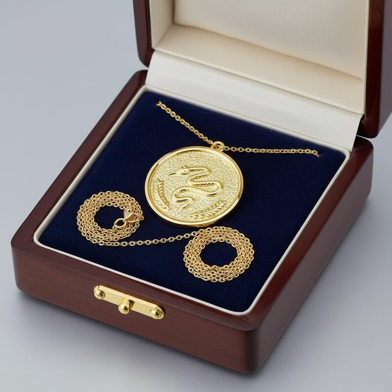 Pendentif médaillon serpent argent or chaîne câble 45.7 cm ronde - 5