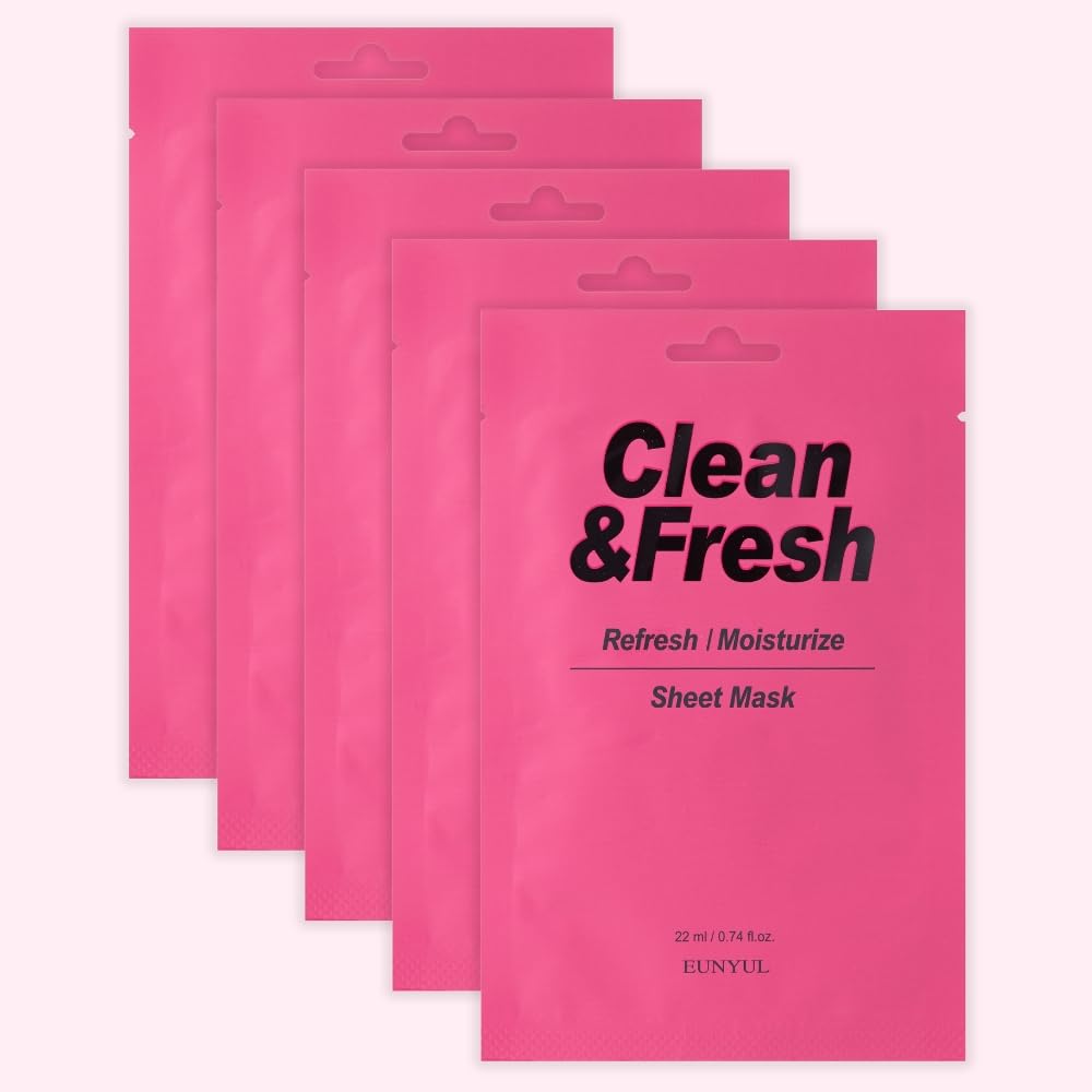 EUNYULClean & Fresh Refresh/Moisturize Sheet Mask - 5pcs | Refreshing & Moisturizing | Made in Korea, Korean Sheet Mask Bundle Pack For All Skin Type K Beauty