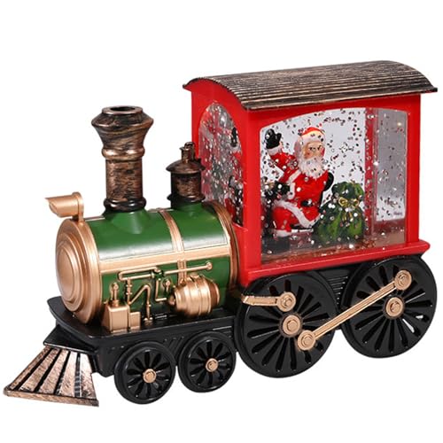 Jorzer Palla di neve natalizia a forma di treno illuminato, lanterna con acqua e glitter vorticosi, per decorazioni natalizie da tavola, funzionamento a batteria