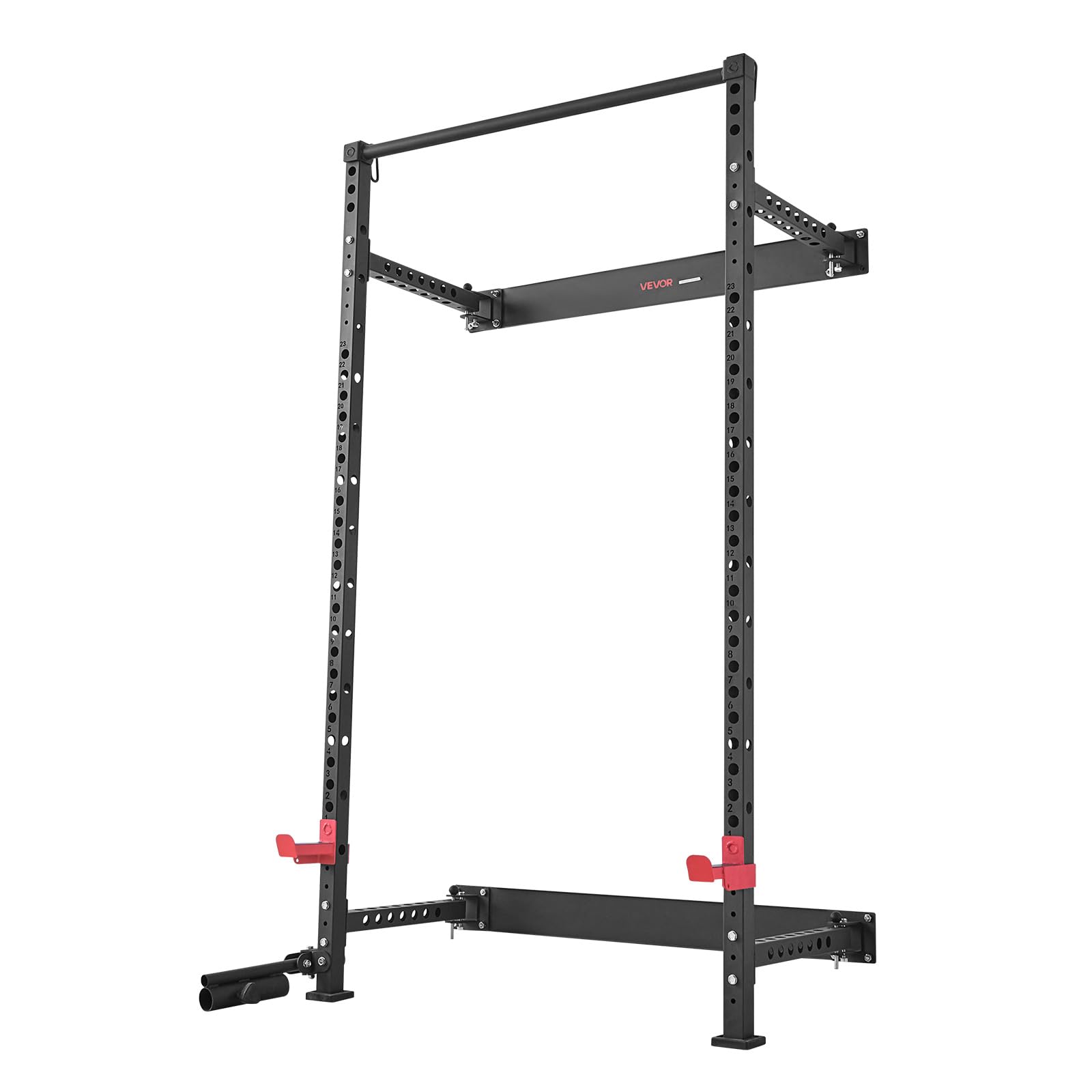 VEVOR Power Cage Klappbar 454 kg Belastbar, Wandmontiertes Power Rack, Multifunktionales Krafttrainingsgerät mit Landminenbefestigung & verstellbaren J-Haken & Klimmzugstange für Heimfitnessstudio
