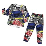 Anantty Kinder-Pyjama-Set, abstraktes Autos, Pfeilmuster, Pyjama-Set, langärmelig, Oberteil, Hose, Loungewear, Nachtwäsche, Nachtwäsche für Jungen und Mädchen, mehrfarbig, 8 Jahre