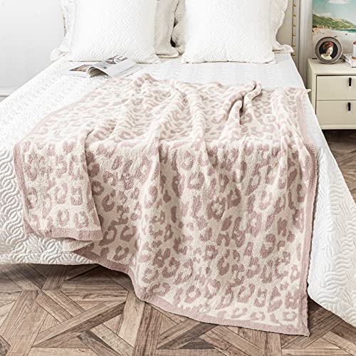 Leopard Pattern Throw Blanket Super Soft Luxurious Warm Throw Couch Reversible Blanket For Bed Sofa Chair Camping Travel Lightweight Blanket 50X60 In, Cream #TOP6